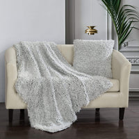Chic Home Lambs Hill Faux Fur Throw Blanket And Pillow Grey