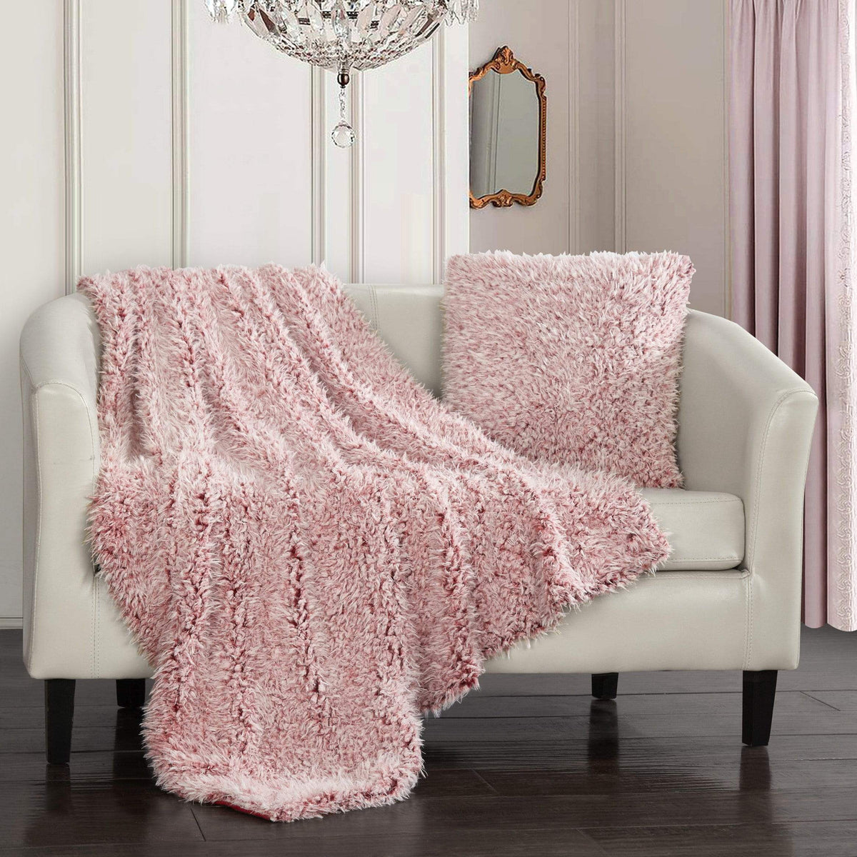 Chic Home Lambs Hill Faux Fur Throw Blanket And Pillow Wine