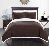 Chic Home Lancy Blanket 3 Piece Set Ultra Plush Micro Mink Sherpa Lined Textured Bedding Brown