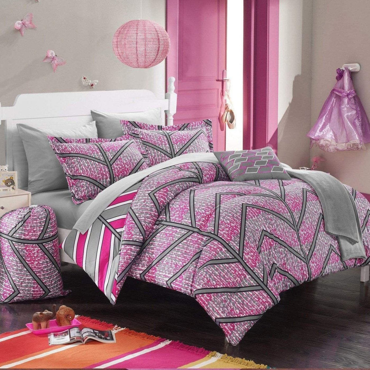 Chic Home Laredo 10 Piece Reversible Comforter Set Fuchsia