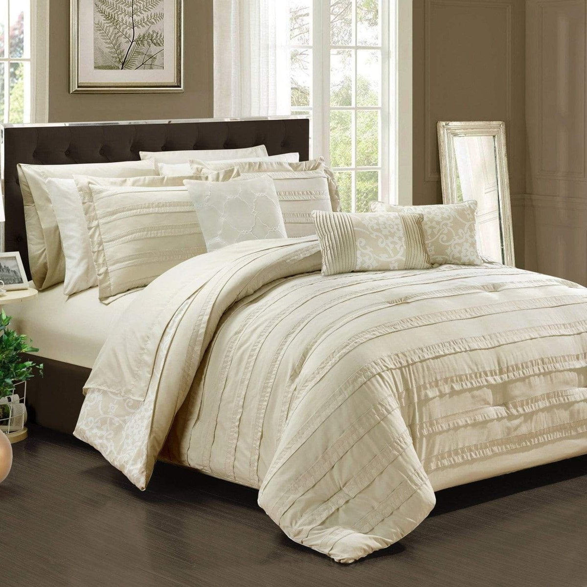 Chic Home Lea 10 Piece Reversible Comforter Set Beige