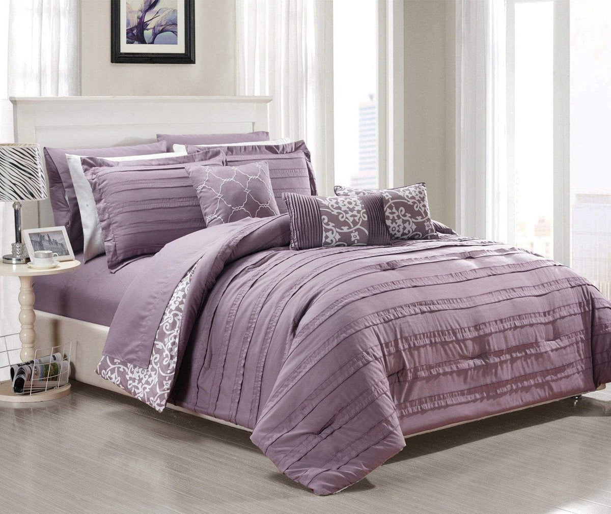 Chic Home Lea 10 Piece Reversible Comforter Set Plum