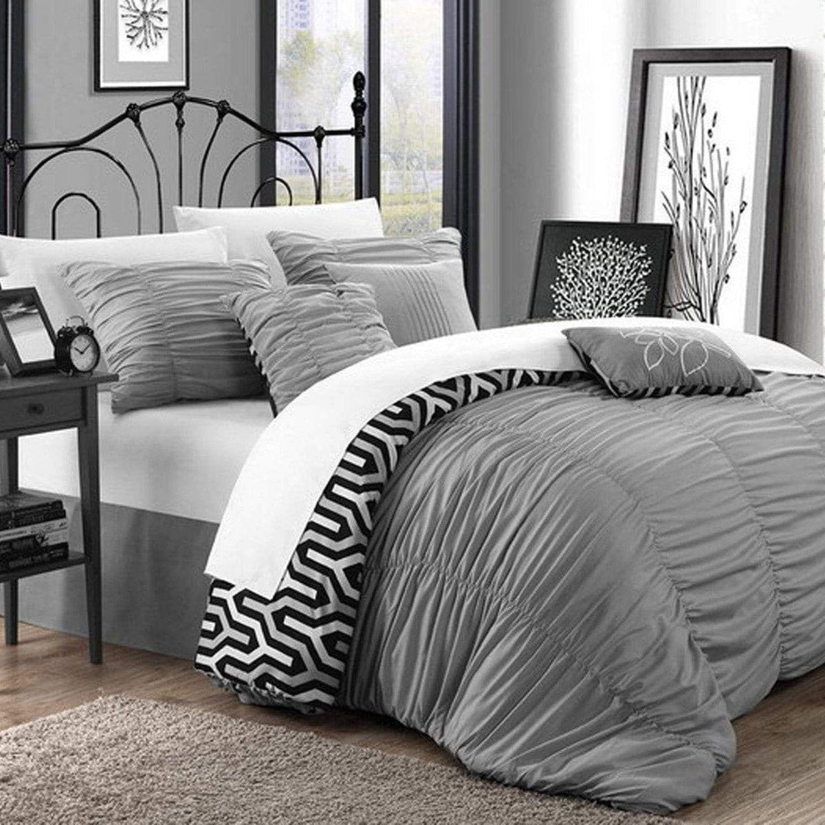Chic Home Lessie 7 Piece Reversible Comforter Set Silver