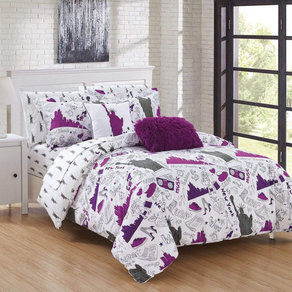 Chic Home Liberty 9 Piece New York Theme Reversible Comforter Set Bedding