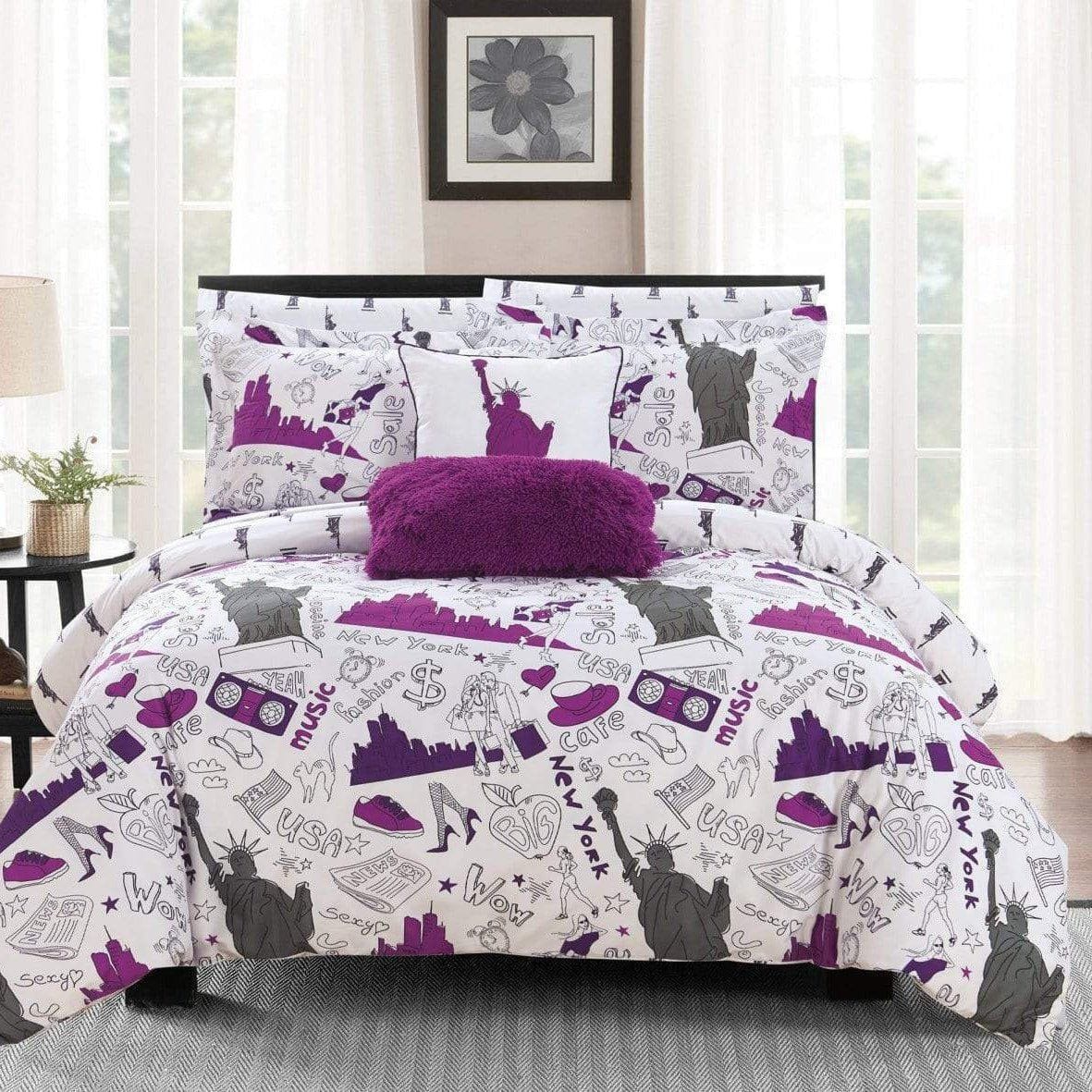 Chic Home Liberty 9 Piece Reversible Comforter Set Purple