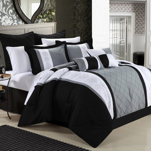 Chic Home Livingston 12 Piece Floral Comforter Set Grey
