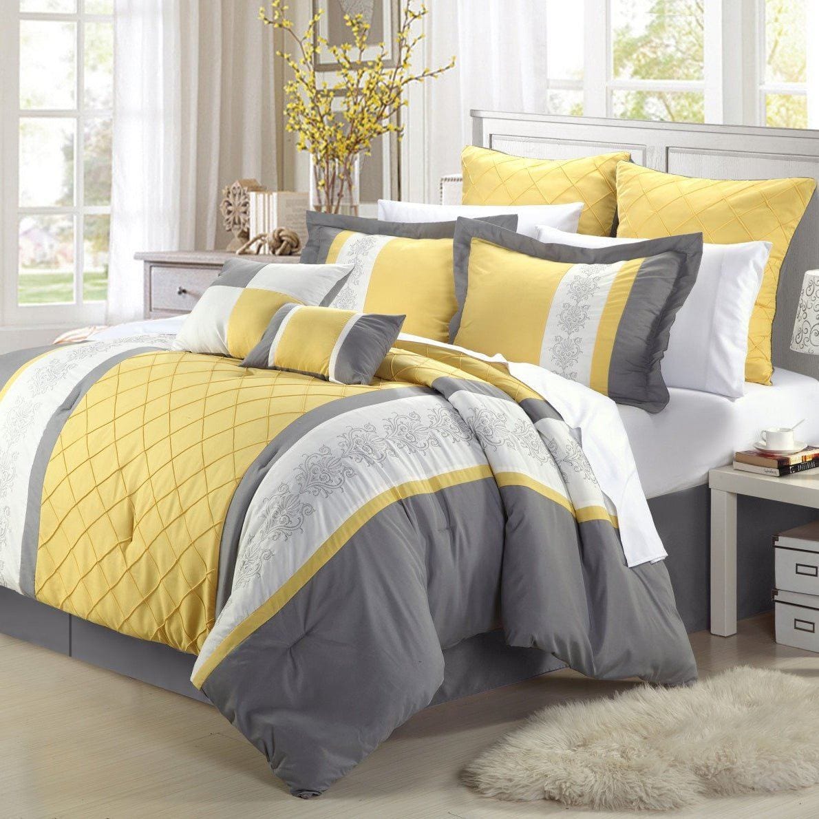 Chic Home Livingston 12 Piece Floral Comforter Set Yellow