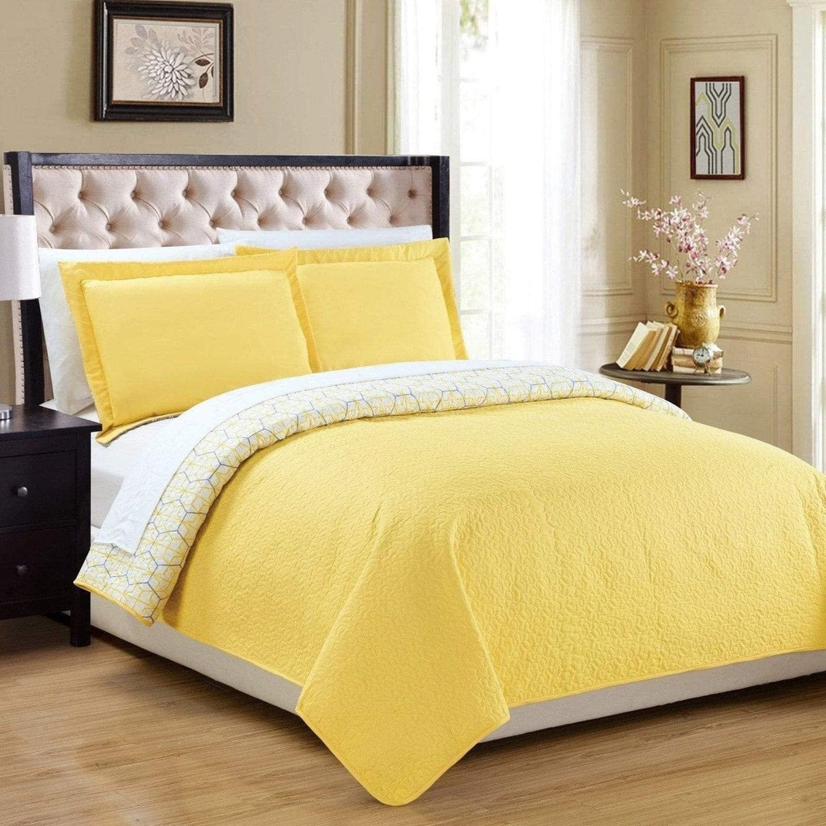 Chic Home Lori 3 Piece Reversible Quilt Set Yellow