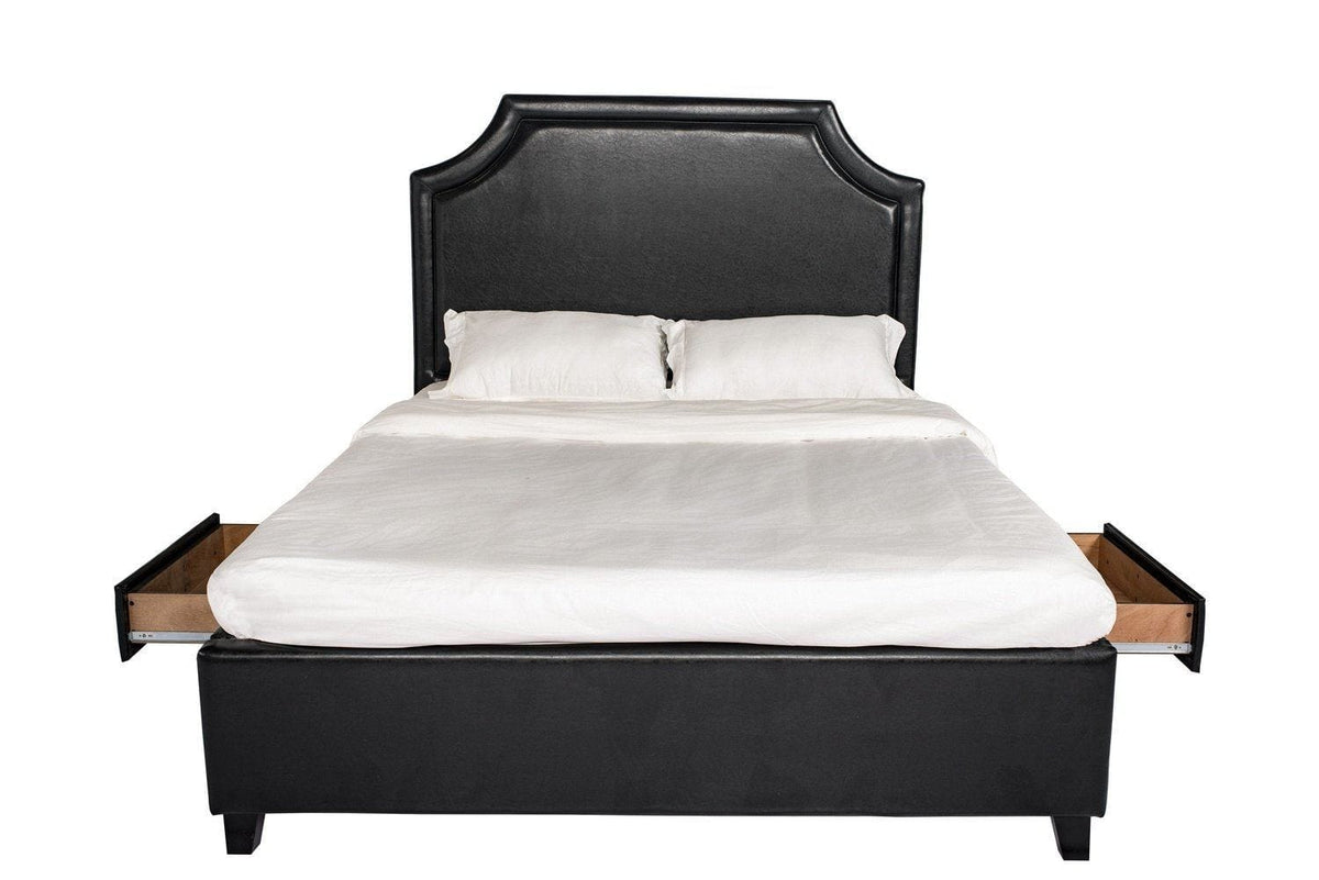 Iconic Home Louis PU Leather Platform Bed Frame with Headboard and Hidden Storage Drawers Wood Legs 