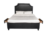 Iconic Home Louis PU Leather Platform Bed Frame with Headboard and Hidden Storage Drawers Wood Legs 