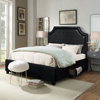 Iconic Home Louis PU Leather Platform Bed Frame with Headboard and Hidden Storage Drawers Wood Legs Black