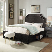 Iconic Home Louis PU Leather Platform Bed Frame with Headboard and Hidden Storage Drawers Wood Legs Espresso
