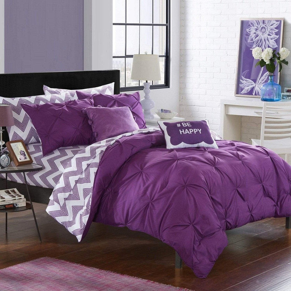 Chic Home Louisville 9 Piece Reversible Comforter Set Purple