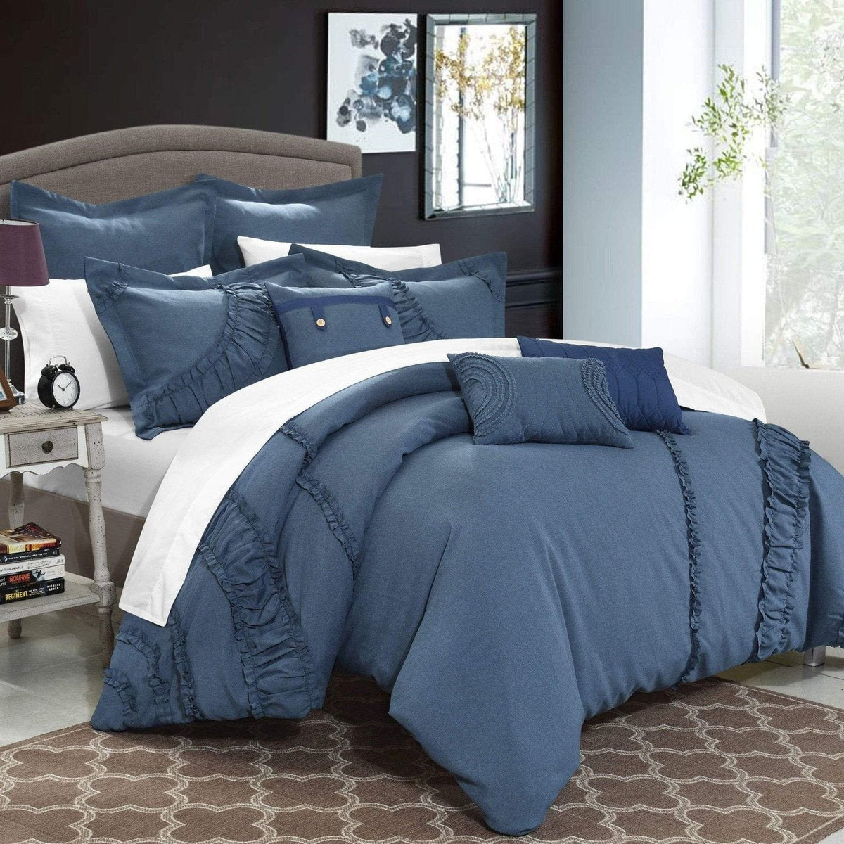 Chic Home Lunar 12 Piece Faux Linen Comforter Set Blue