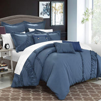 Chic Home Lunar 12 Piece Faux Linen Comforter Set Blue