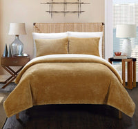 Chic Home Luxembourg 3 Piece Blanket Set Ultra Plush Micro Mink Waffle Textured Bedding Camel Twin