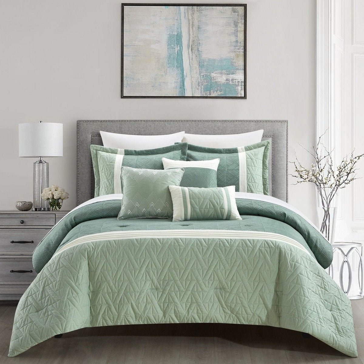 Chic Home Macie 10 Piece Jacquard Comforter Set Green