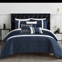 Chic Home Macie 10 Piece Jacquard Comforter Set Navy