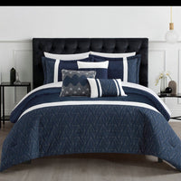 Chic Home Macie 6 Piece Jacquard Comforter Set Navy