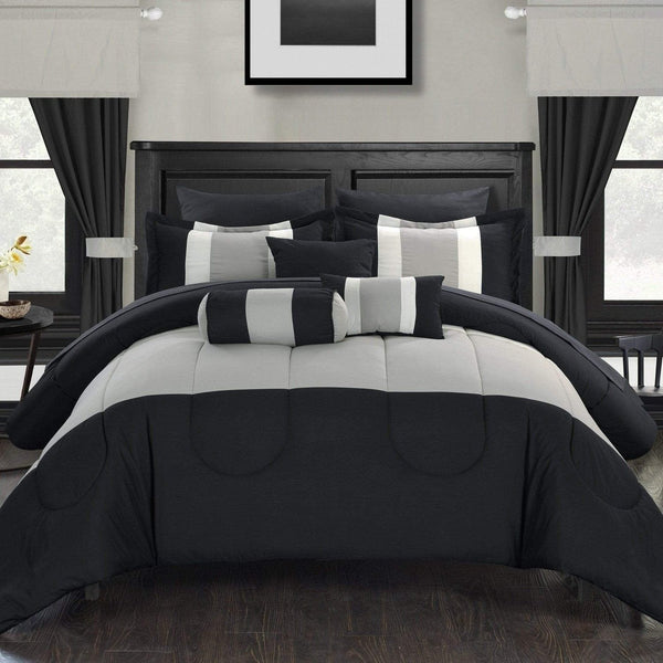 Chic Home Mackenzie 20 Piece Color Block Comforter Set Black
