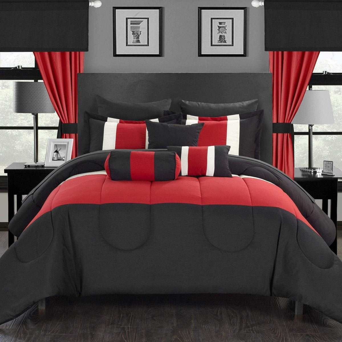 Chic Home Mackenzie 20 Piece Color Block Comforter Set Red
