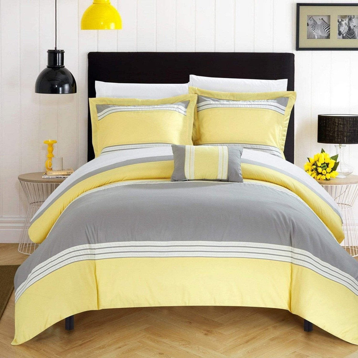 Chic Home Madison 4 Piece Color Block Duvet Cover Set Yellow