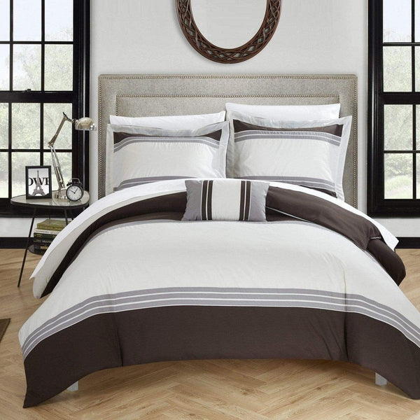 Chic Home Madison 8 Piece Color Block Duvet Cover Set Brown
