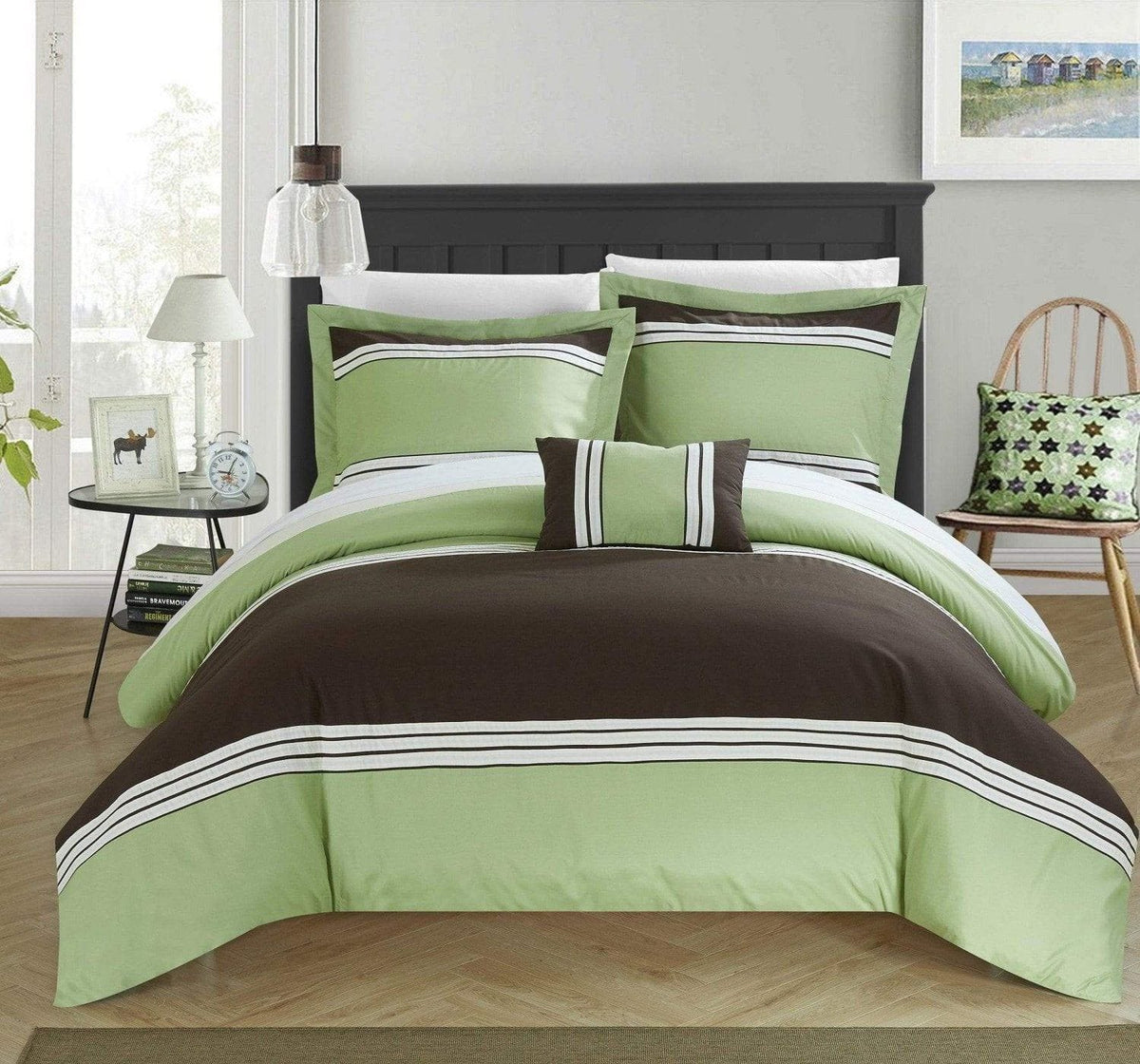 Chic Home Madison 8 Piece Color Block Duvet Cover Set Green