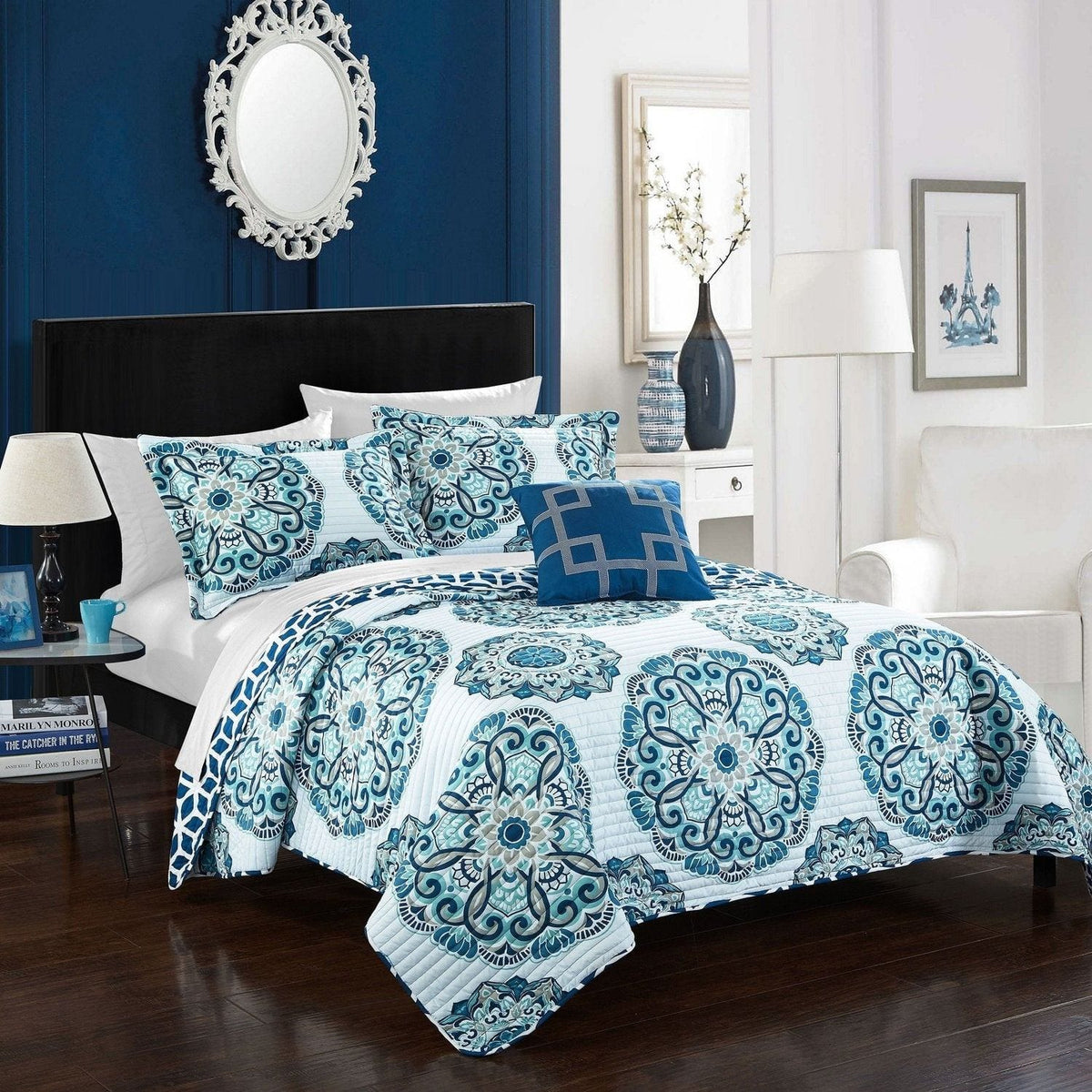 Chic Home Madrid 4 Piece Boho Medallion Quilt Set Blue