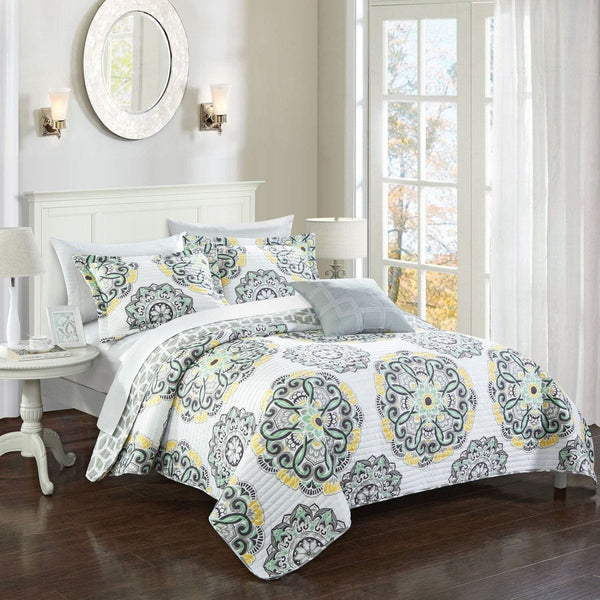 Chic Home Madrid 4 Piece Boho Medallion Quilt Set Grey