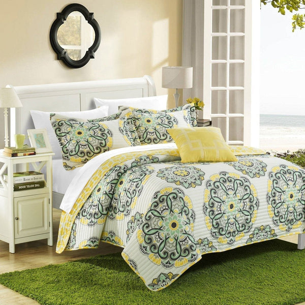 Chic Home Madrid 4 Piece Boho Medallion Quilt Set Yellow