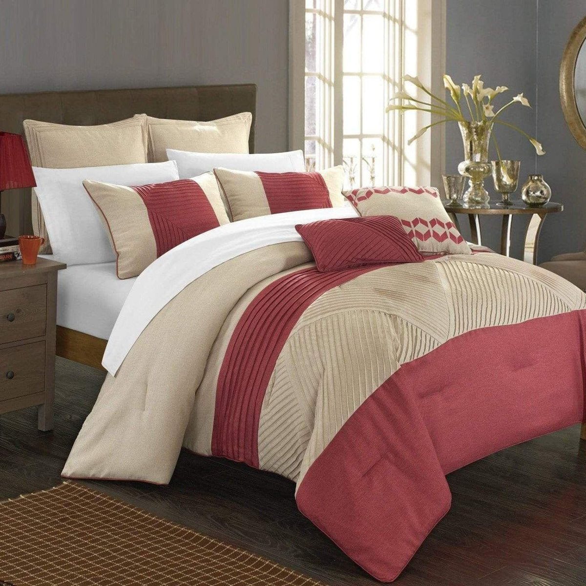 Chic Home Marbella 11 Piece Faux Linen Comforter Set Taupe