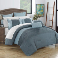 Chic Home Marbella 7 Piece Faux Linen Comforter Set Blue