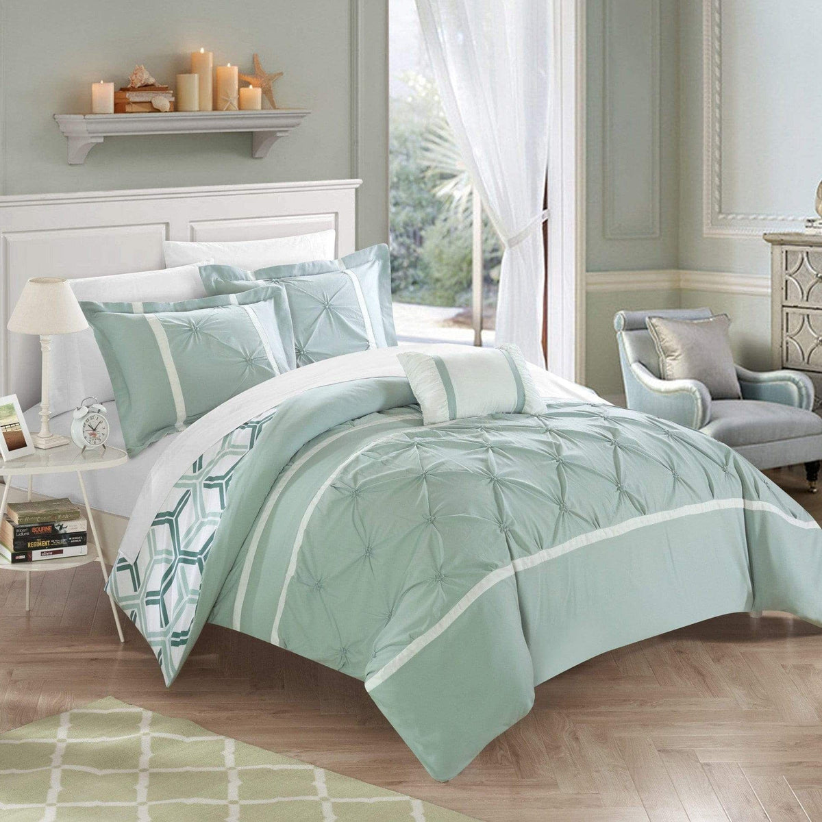 Chic Home Marcia 8 Piece Reversible Comforter Set Green