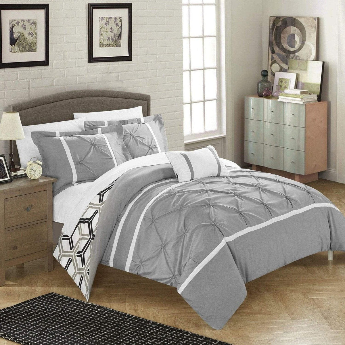 Chic Home Marcia 8 Piece Reversible Comforter Set Grey