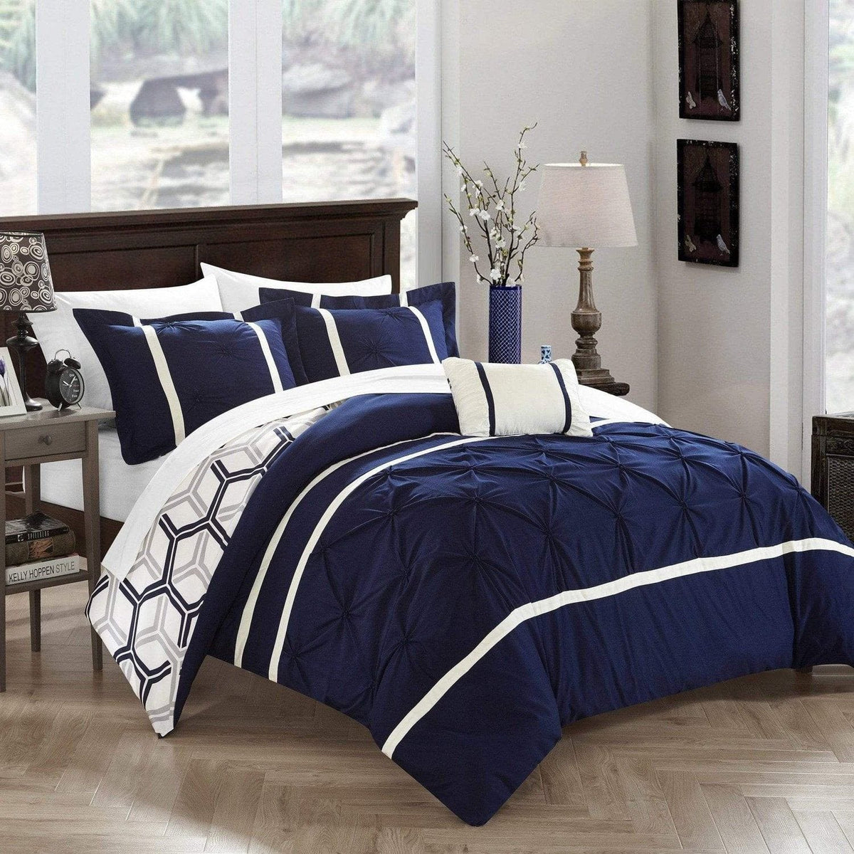 Chic Home Marcia 8 Piece Reversible Comforter Set Navy
