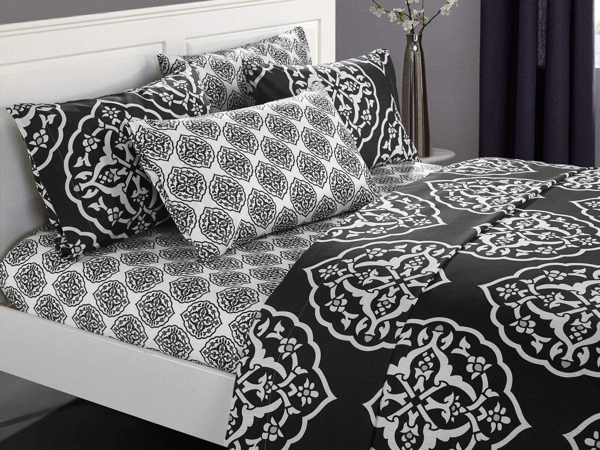 Chic Home Marquis 6 Piece Medallion Print Sheet and Pillowscase Set Black