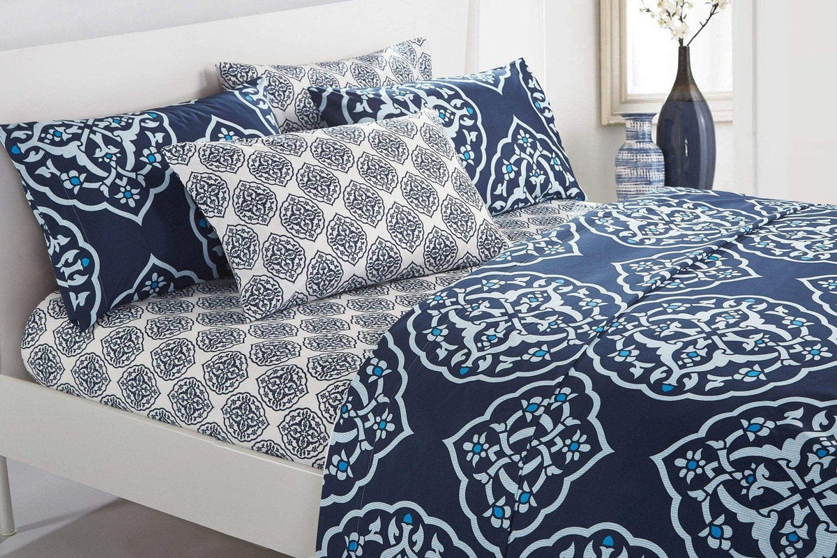 Chic Home Marquis 6 Piece Medallion Print Sheet and Pillowscase Set Navy