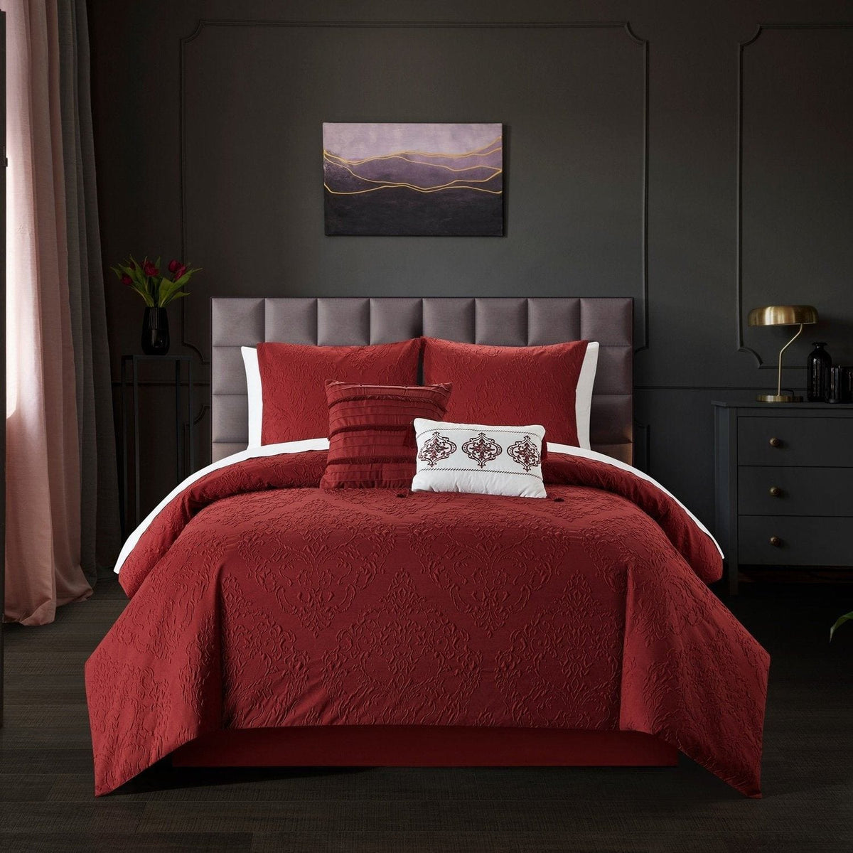 Chic Home Mayflower 5 Piece Embossed Comforter Set Brick