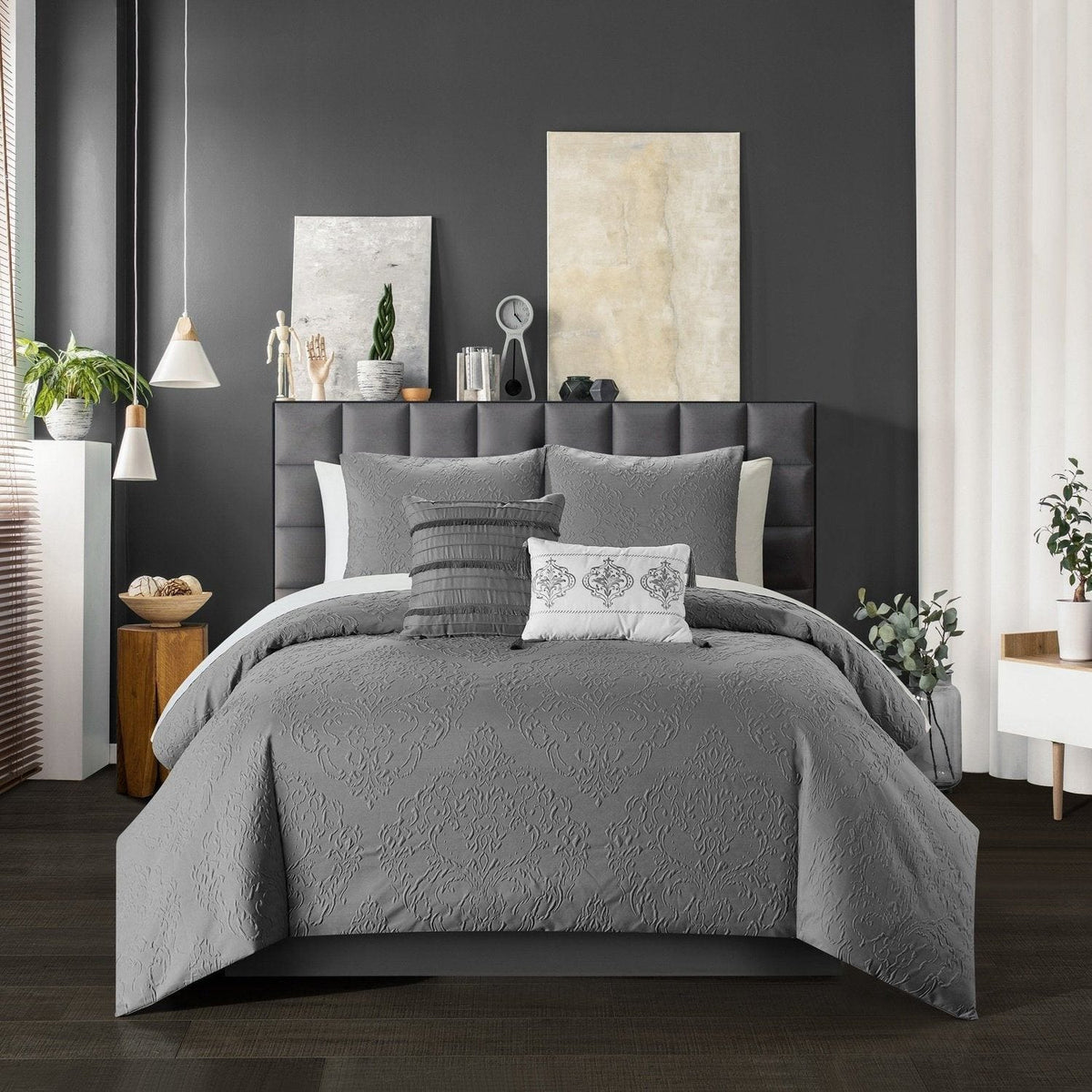 Chic Home Mayflower 9 Piece Embossed Comforter Set Grey