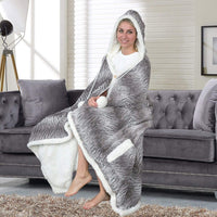 Chic Home Meirav Snuggle Hoodie Animal Print Robe Plush Micromink Sherpa Wearable Blanket Beige 