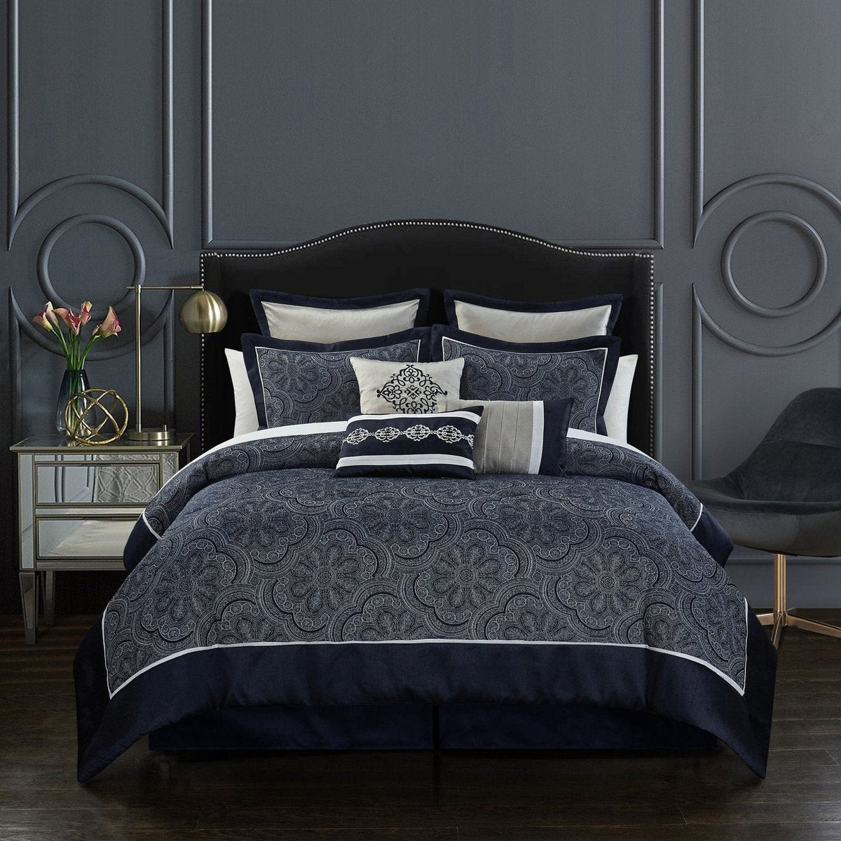 Chic Home Meryl 9 Piece Jacquard Comforter Set Navy