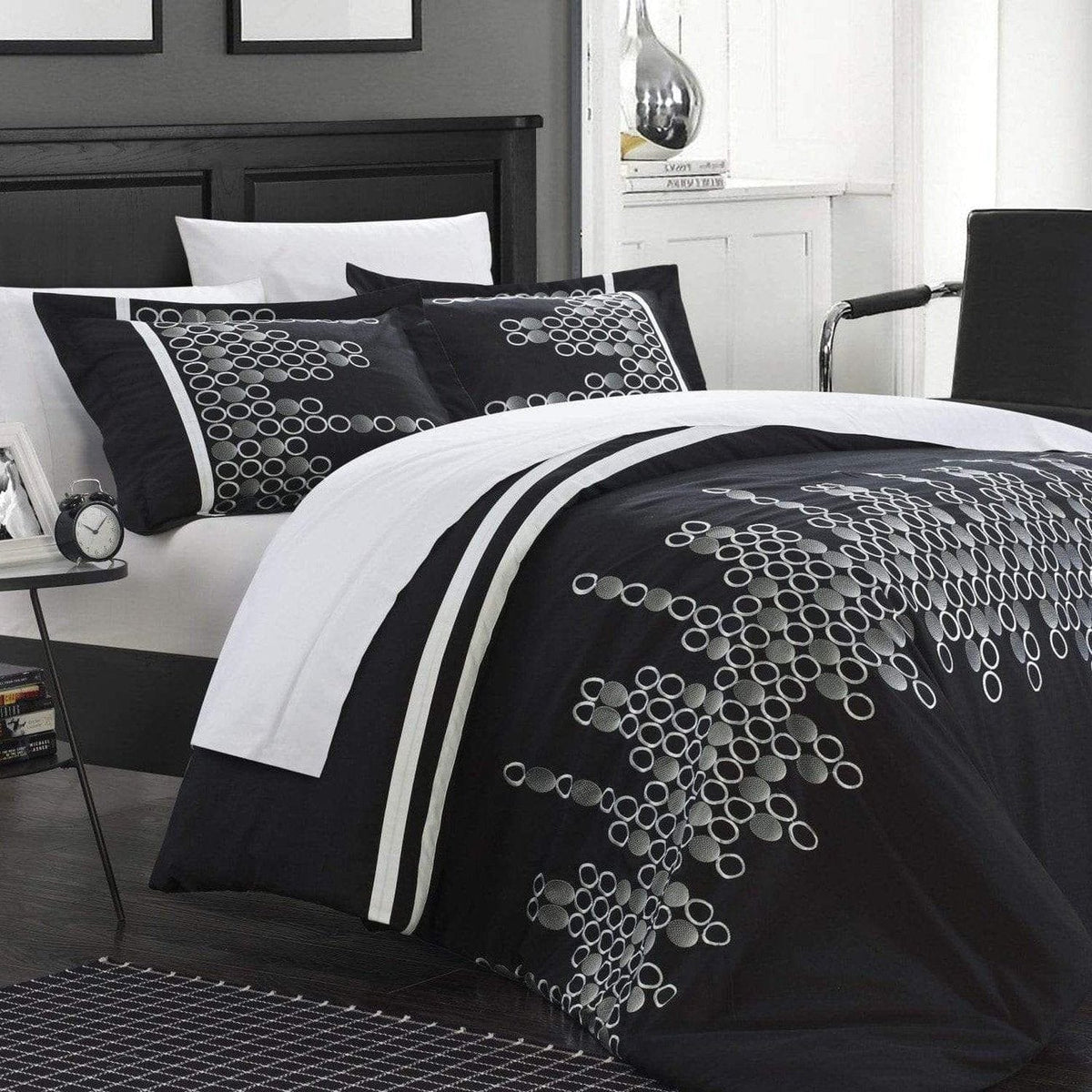Chic Home Michael 7 Piece Embroidered Duvet Cover Set Black
