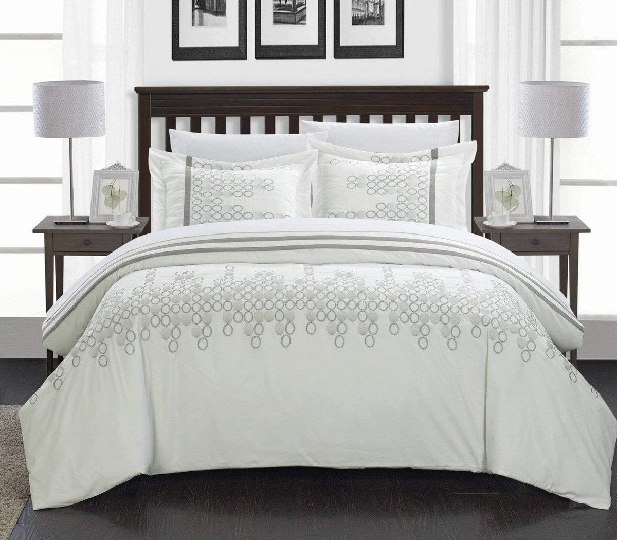 Chic Home Michael 7 Piece Embroidered Duvet Cover Set White