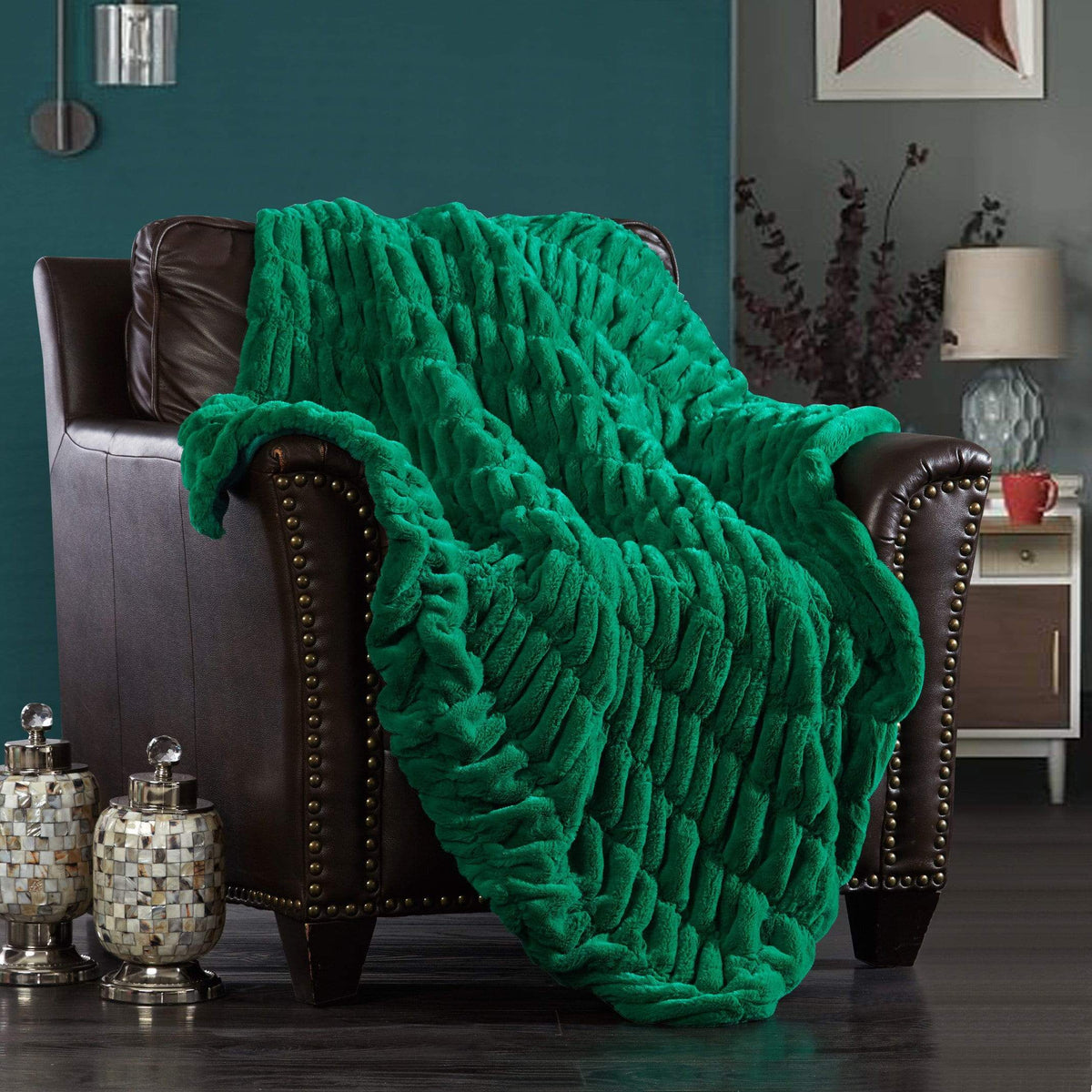 Chic Home Miera Faux Fur Micromink Throw Blanket Green