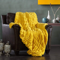 Chic Home Miera Faux Fur Micromink Throw Blanket Mustard
