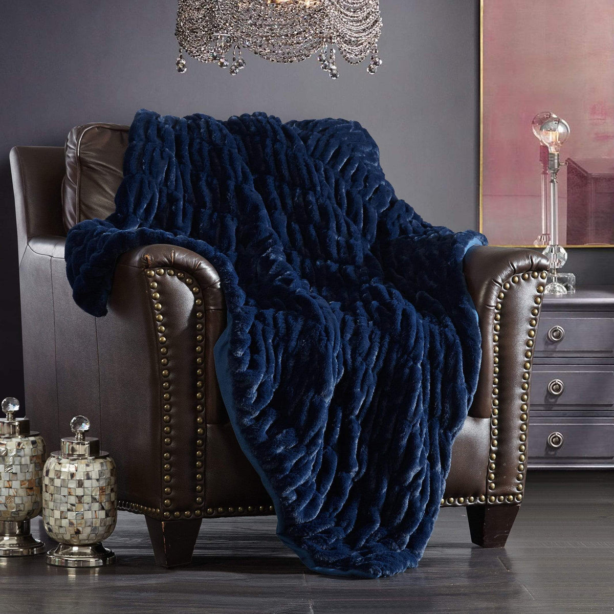 Chic Home Miera Faux Fur Micromink Throw Blanket Navy
