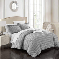 Chic Home Millbury 4 Piece Cotton Duvet Cover Set Grey
