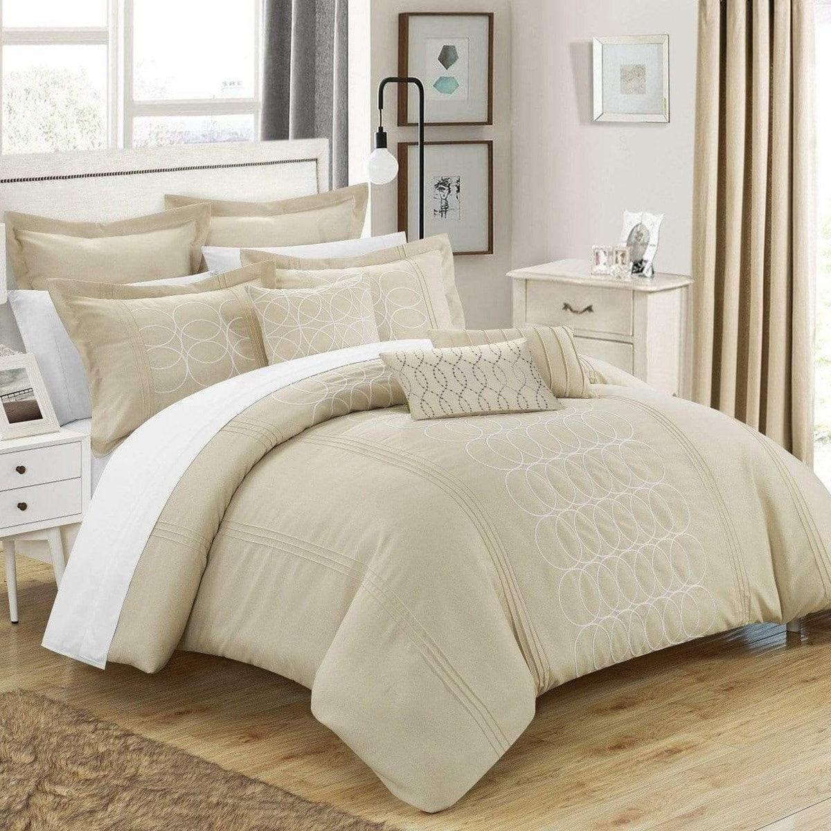 Chic Home Moderna 8 Piece Faux Linen Comforter Set Beige