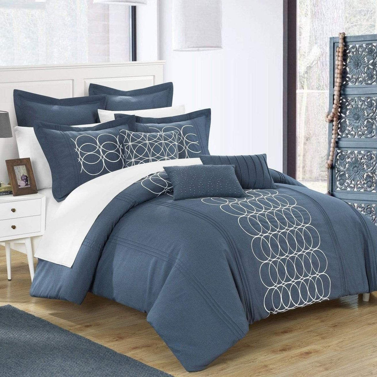 Chic Home Moderna 8 Piece Faux Linen Comforter Set Blue